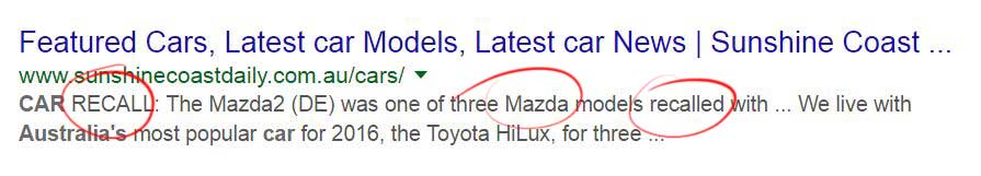 Cars section on google